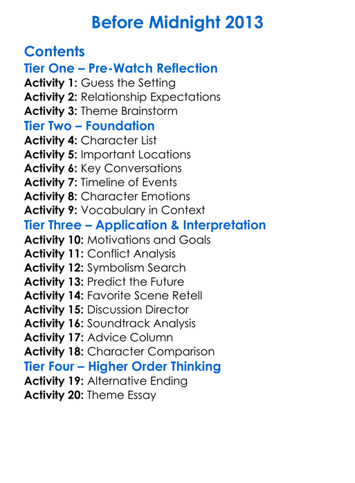 Before Midnight 2013 Worksheet Activity Booklet