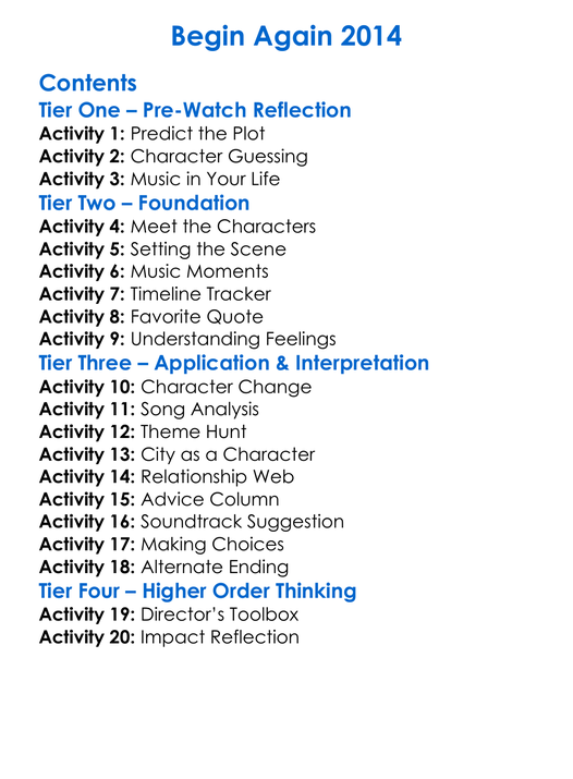 Begin Again 2014 Worksheet Activity Booklet