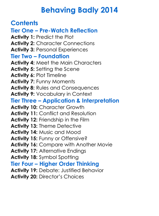 Behaving Badly 2014 Worksheet Activity Booklet