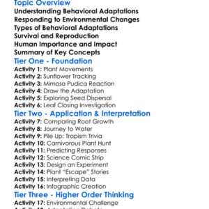 Behavioral Adaptation In Plants Worksheet Activity Booklet