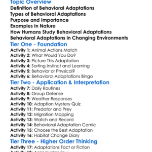 Behavioral Adaptations In Animals Worksheet Activity Booklet
