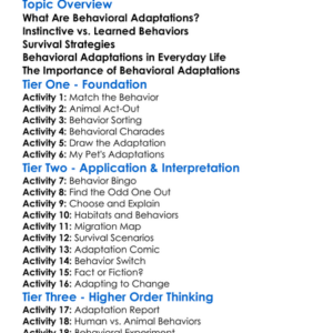 Behavioral Adaptations Worksheet Activity Booklet