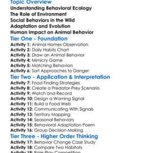 Behavioral Ecology Worksheet Activity Booklet