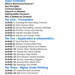 Behavioral Finance Worksheet Activity Booklet