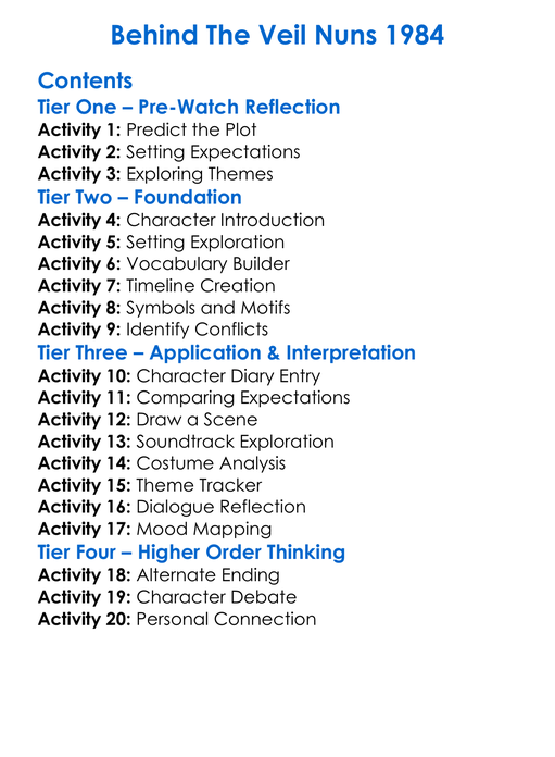 Behind The Veil Nuns 1984 Worksheet Activity Booklet