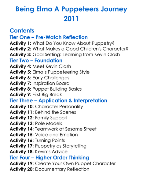 Being Elmo A Puppeteers Journey 2011 Worksheet Activity Booklet
