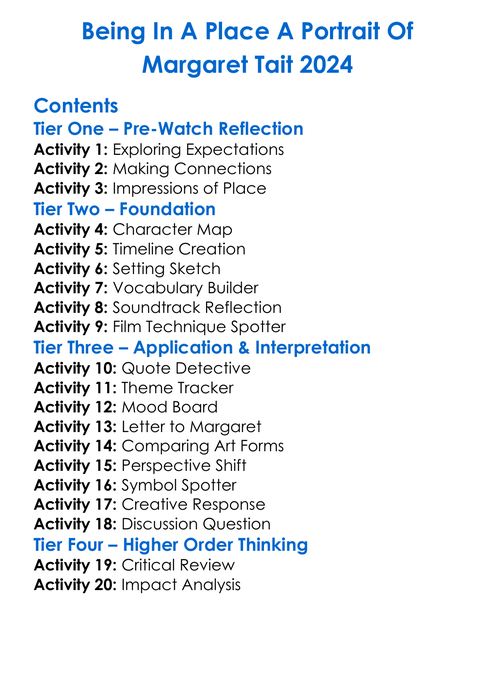 Being In A Place A Portrait Of Margaret Tait 2024 Worksheet Activity Booklet