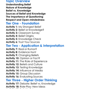 Belief And Knowledge Worksheet Activity Booklet