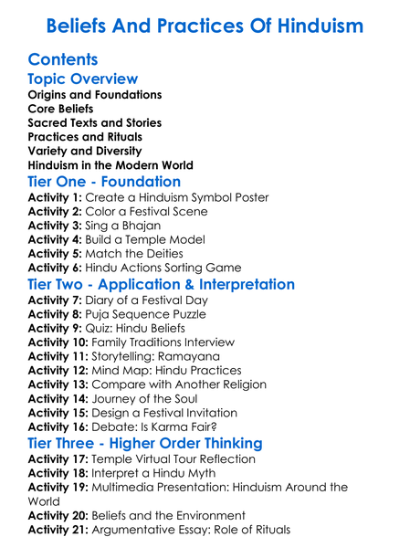 Beliefs And Practices Of Hinduism Worksheet Activity Booklet
