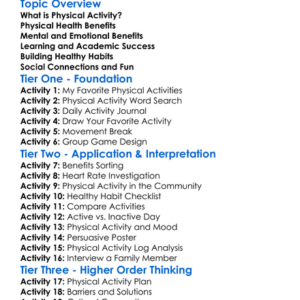 Benefits Of Physical Activity Worksheet Activity Booklet