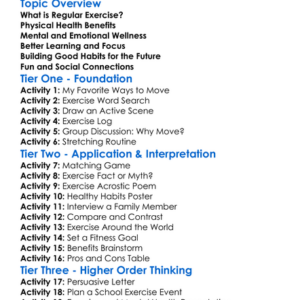 Benefits Of Regular Exercise Worksheet Activity Booklet