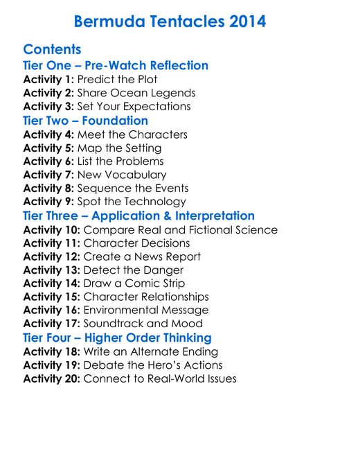 Bermuda Tentacles 2014 Worksheet Activity Booklet