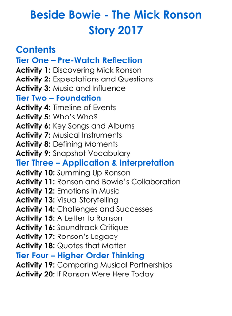 Beside Bowie Worksheet Activity Booklet