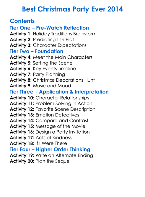 Best Christmas Party Ever 2014 Worksheet Activity Booklet