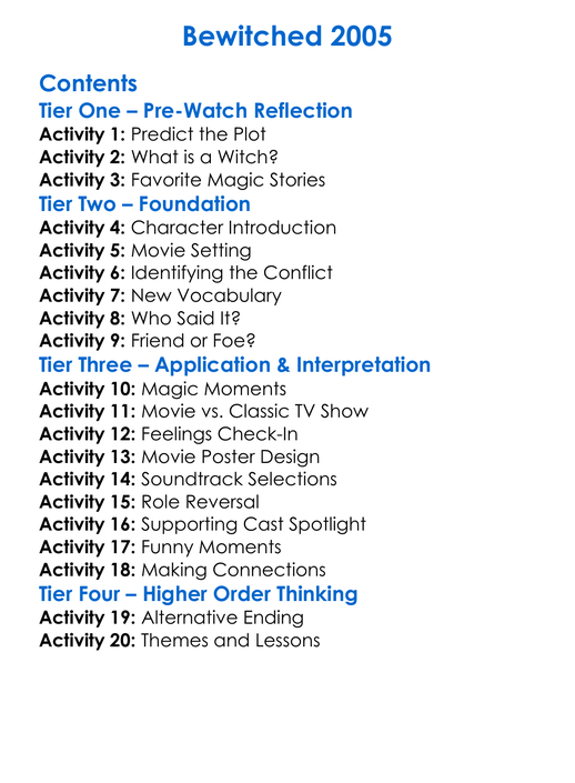 Bewitched 2005 Worksheet Activity Booklet