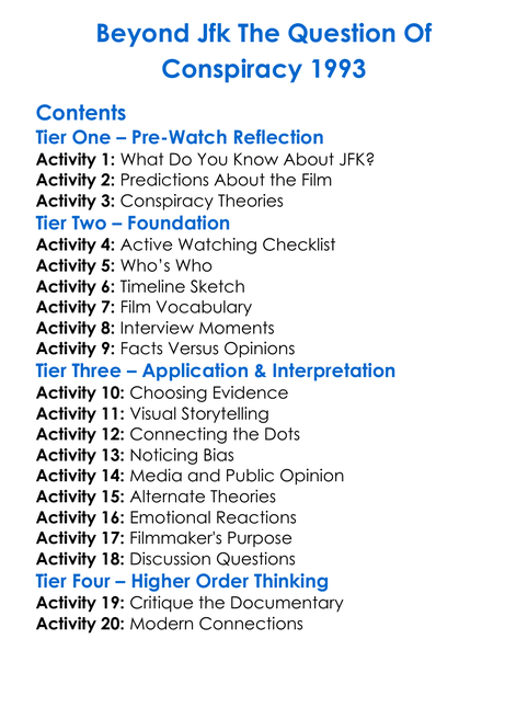 Beyond Jfk The Question Of Conspiracy 1993 Worksheet Activity Booklet