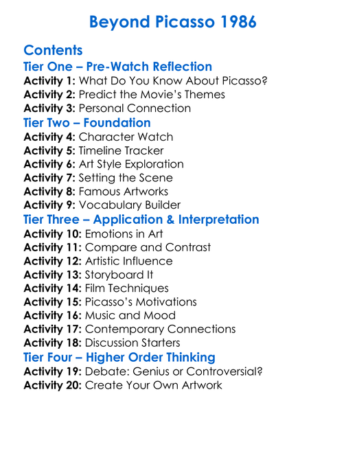 Beyond Picasso 1986 Worksheet Activity Booklet