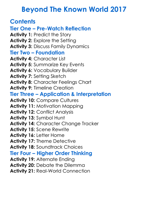 Beyond The Known World 2017 Worksheet Activity Booklet
