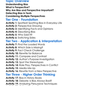 Bias And Perspective In Texts Worksheet Activity Booklet