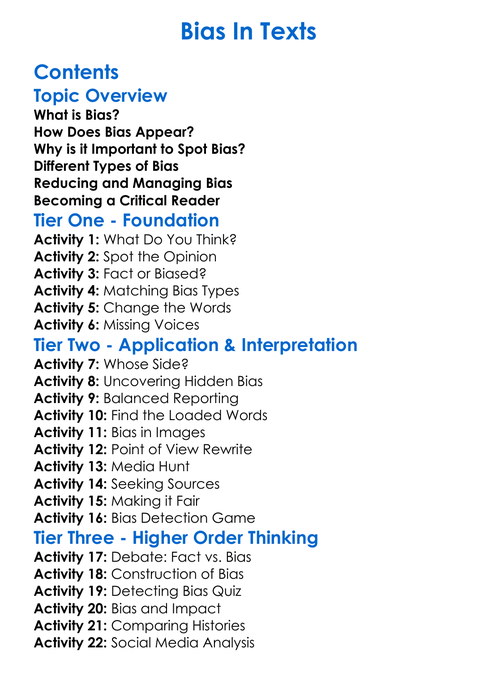 Bias In Texts Worksheet Activity Booklet