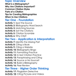Bibliography And Citations Worksheet Activity Booklet