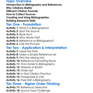 Bibliography And References Worksheet Activity Booklet