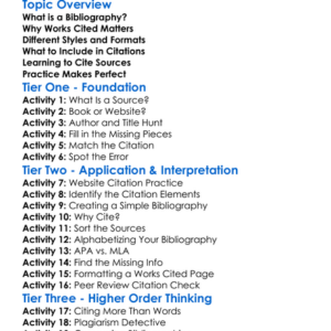Bibliography And Works Cited Worksheet Activity Booklet
