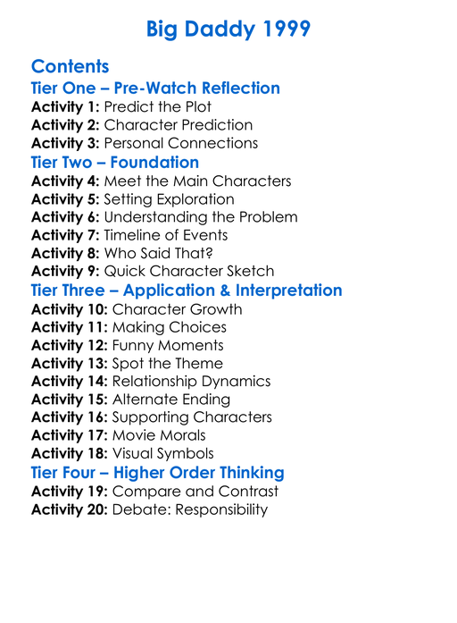 Big Daddy 1999 Worksheet Activity Booklet