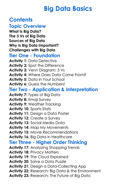 Big Data Basics Worksheet Activity Booklet