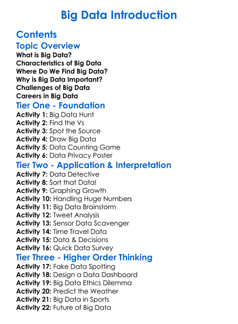 Big Data Introduction Worksheet Activity Booklet