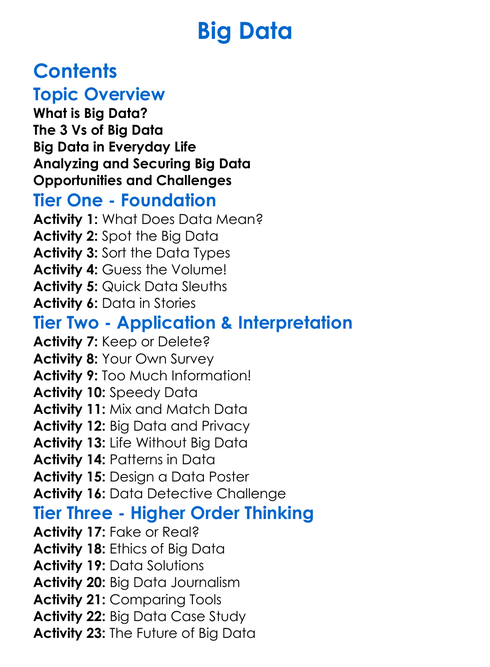 Big Data Worksheet Activity Booklet