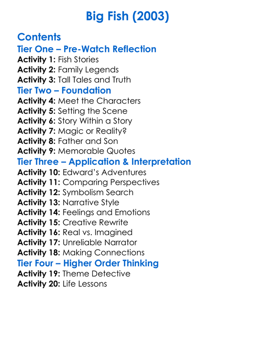 Big Fish 2003 Worksheet Activity Booklet