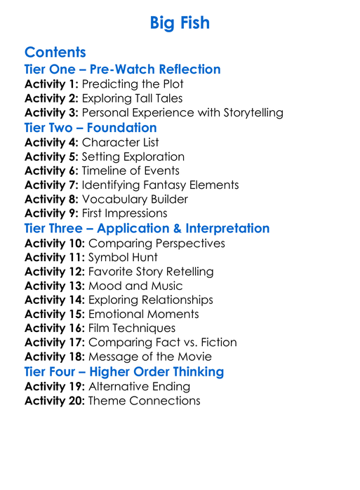 Big Fish Worksheet Activity Booklet