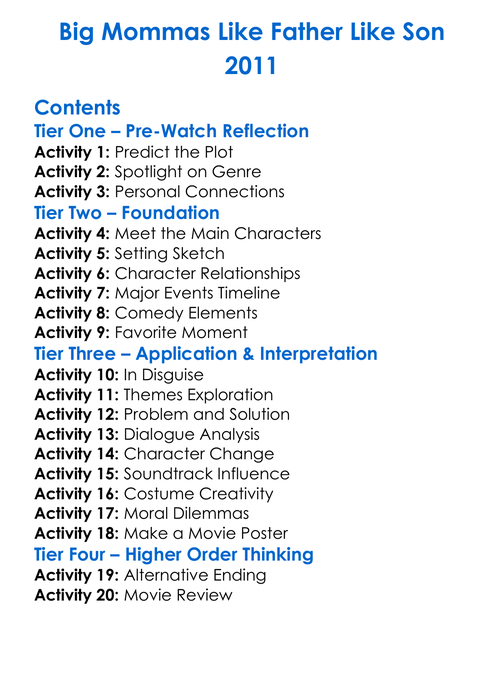 Big Mommas Like Father Like Son 2011 Worksheet Activity Booklet