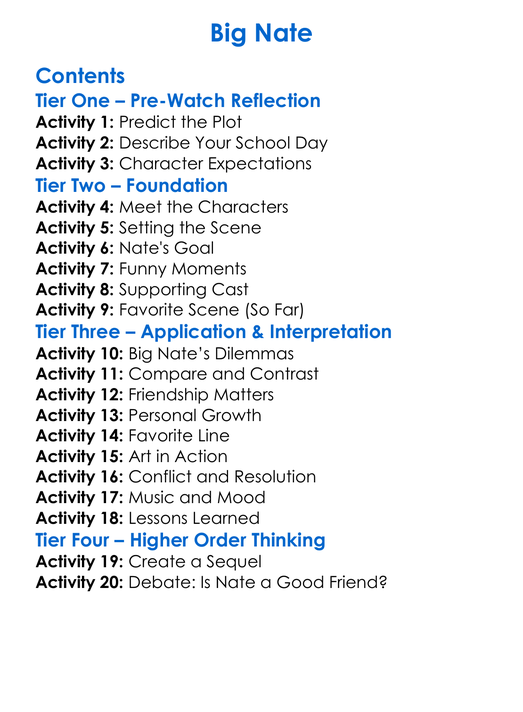 Big Nate Worksheet Activity Booklet