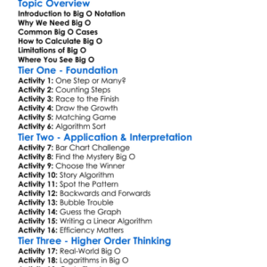 Big O Notation Worksheet Activity Booklet