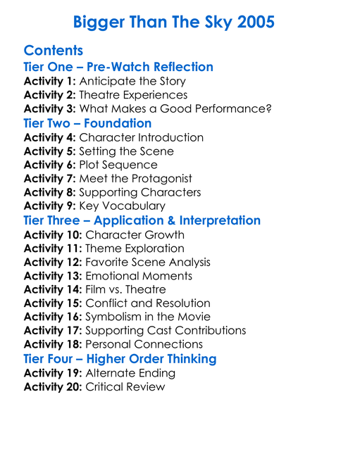 Bigger Than The Sky 2005 Worksheet Activity Booklet