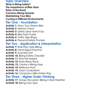 Biking Safety Worksheet Activity Booklet