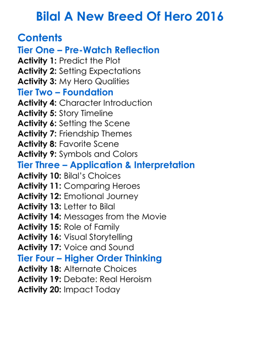 Bilal A New Breed Of Hero 2016 Worksheet Activity Booklet