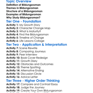 Bildungsroman Worksheet Activity Booklet