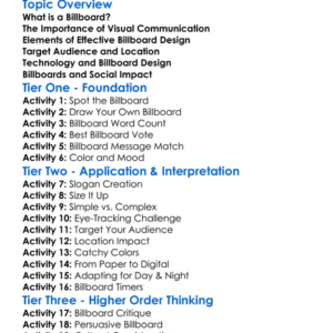 Billboard Design Worksheet Activity Booklet