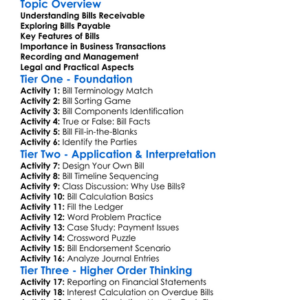 Bills Receivable And Bills Payable Worksheet Activity Booklet