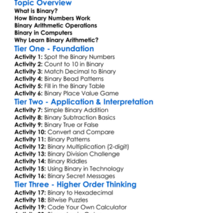 Binary Arithmetic Worksheet Activity Booklet