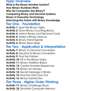 Binary Number System Worksheet Activity Booklet