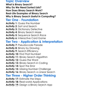 Binary Search Worksheet Activity Booklet