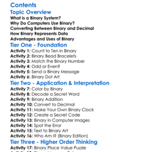 Binary Systems And Data Representation Worksheet Activity Booklet