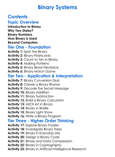 Binary Systems Worksheet Activity Booklet