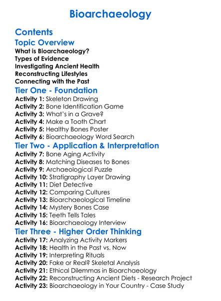 Bioarchaeology Worksheet Activity Booklet
