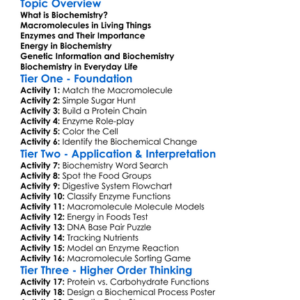 Biochemistry Fundamentals Worksheet Activity Booklet