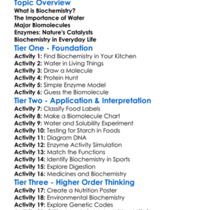 Biochemistry Introduction Worksheet Activity Booklet